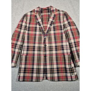 Brooks Brothers Regent Blazer Mens 42R Red White Blue Green Plaid Cotton